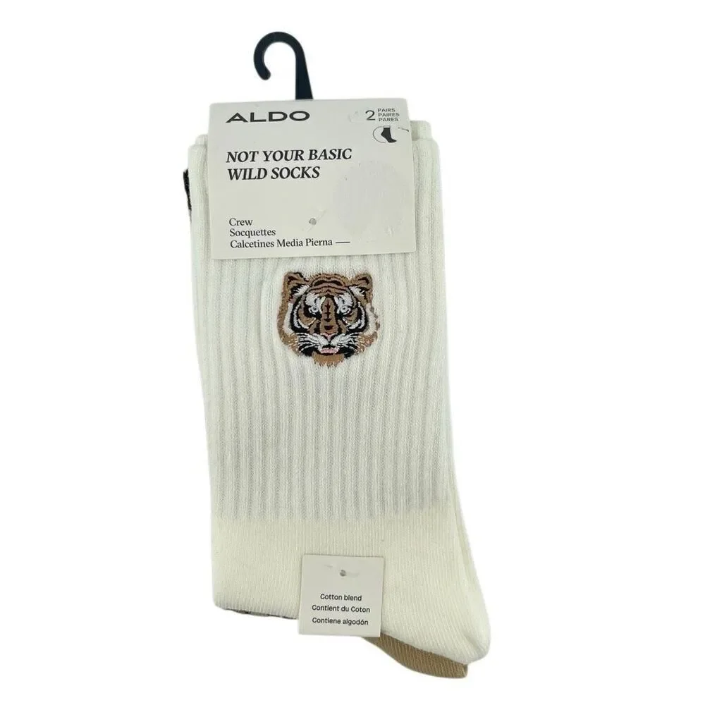 ALDO “Not Your Basic Wild” Leopard & Tiger Crew Socks 2-Pair NWT, Animal Print